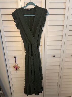 Rhythm. Olive Green Textured Wrap Maxi Dress